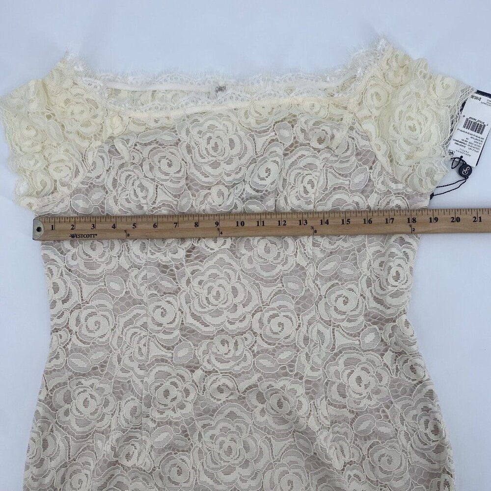 Adrianna Papell Size 14 Off Shoulder Lace Sheath Dress Cream Wedding *NWT* - Picture 8 of 11